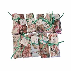 Vintage Tan Link White Floral Quilting Fabrics Scrap Bundles